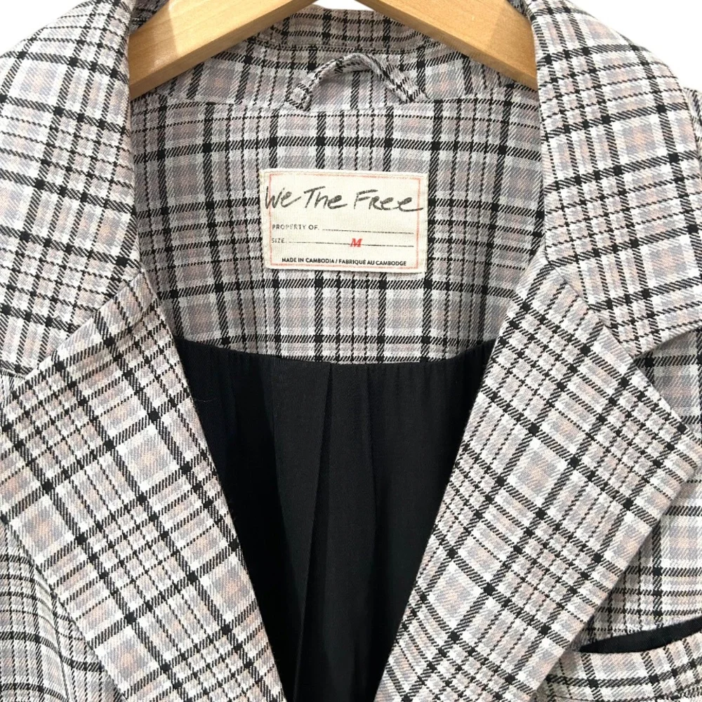 We the Free People Cali Plaid blazer M black grey pink Boxy Single Breasted - Picture 8 of 15